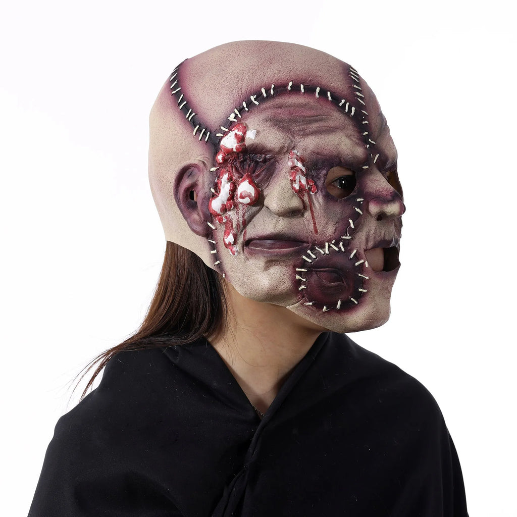 Halloween three-sided grimace horror mask in natural latex showing realistic facial effect