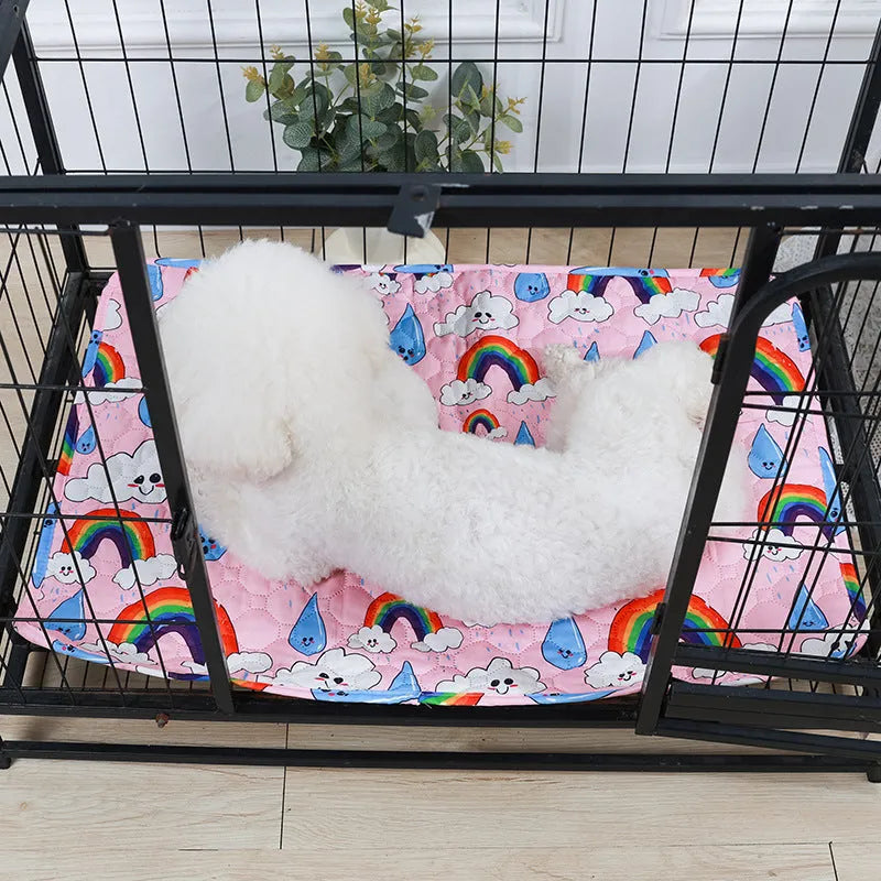 Reusable cloth pet training pad with colourful animal print and non-slip waterproof backing