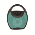 Portable Bluetooth speaker in black, blue, or pink colours showing USB port and SD card slot