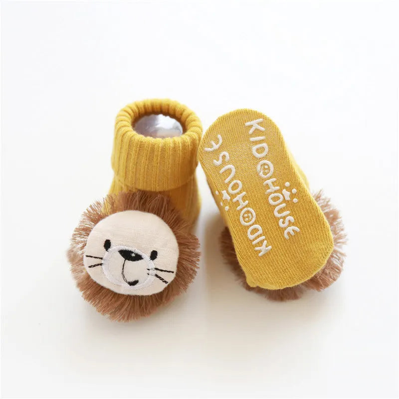 Cotton baby socks in multiple designs including animal prints, available in sizes XS, S, M for ages 0-6 months to 3 years