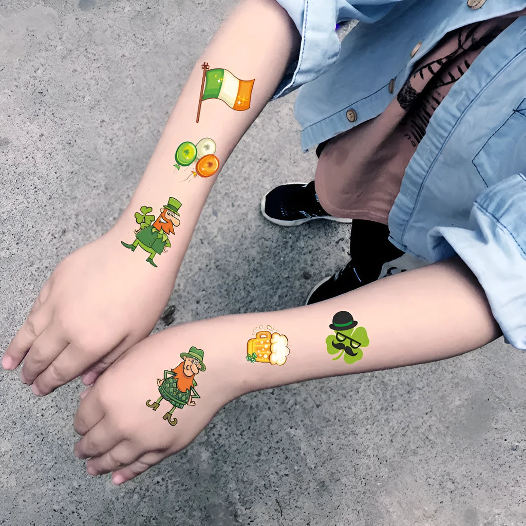 Temporary tattoo sticker paper with St Patrick's Day clover design for water transfer application