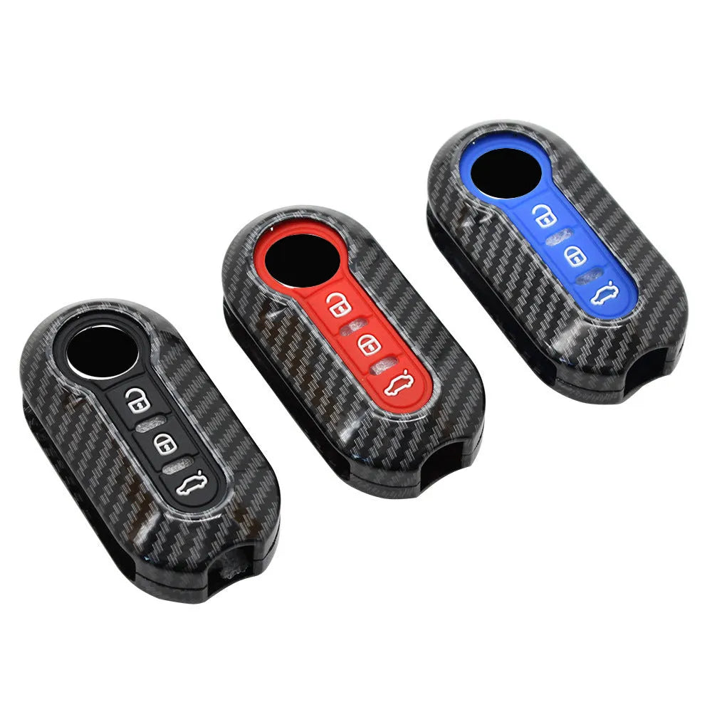 ABS car key case with carbon fibre pattern for Fiat remote keys in black, red, dark blue