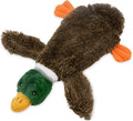 Green wild duck stuffless dog toy with squeakers and bottle cavity opening