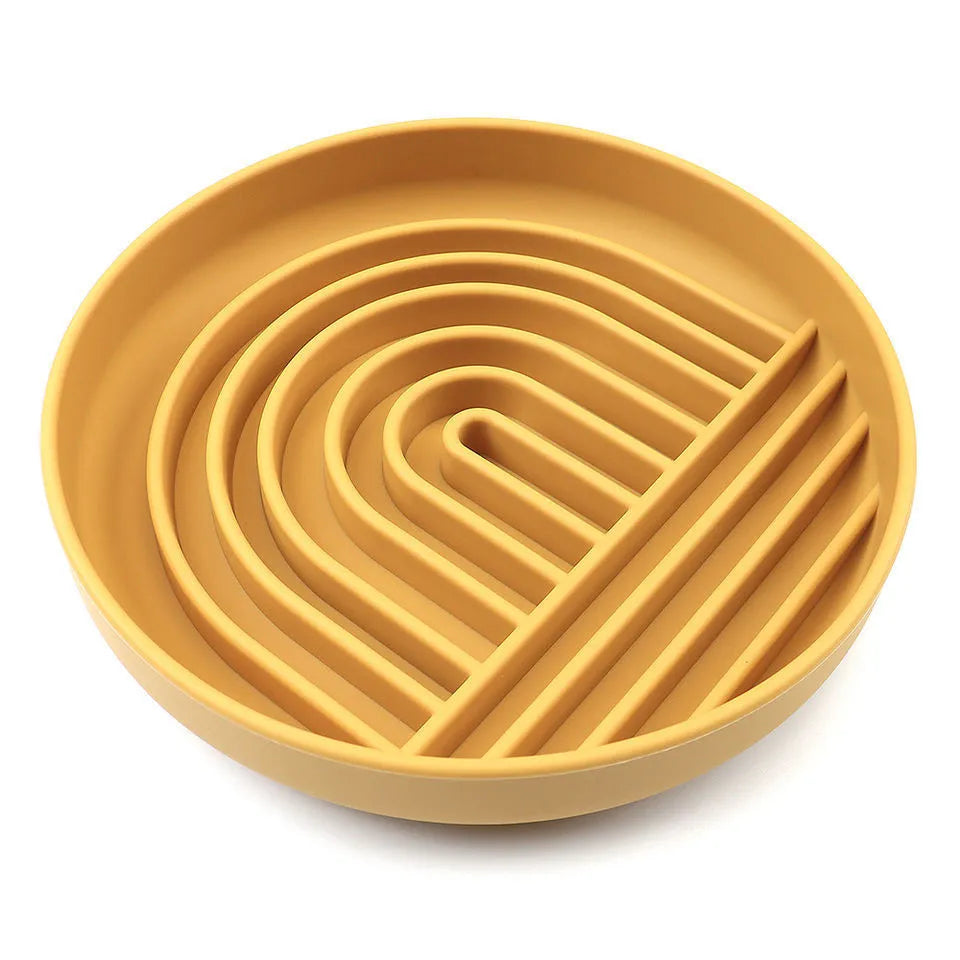 Silicone slow feeder dog bowl with ridges, functioning as a lick mat, in charcoal ash colour.