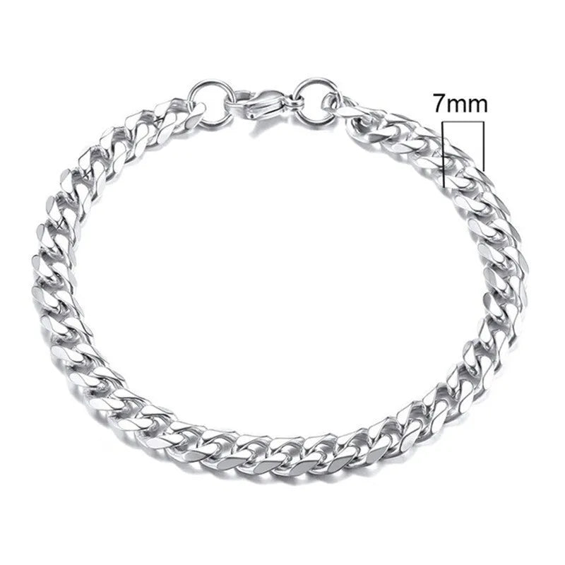 Gold Cuban link bracelet with flat six-sided metal chains in various widths and colour options.