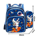 Blue children's cartoon print school backpack with pencil case, dimensions 30x14x42cm