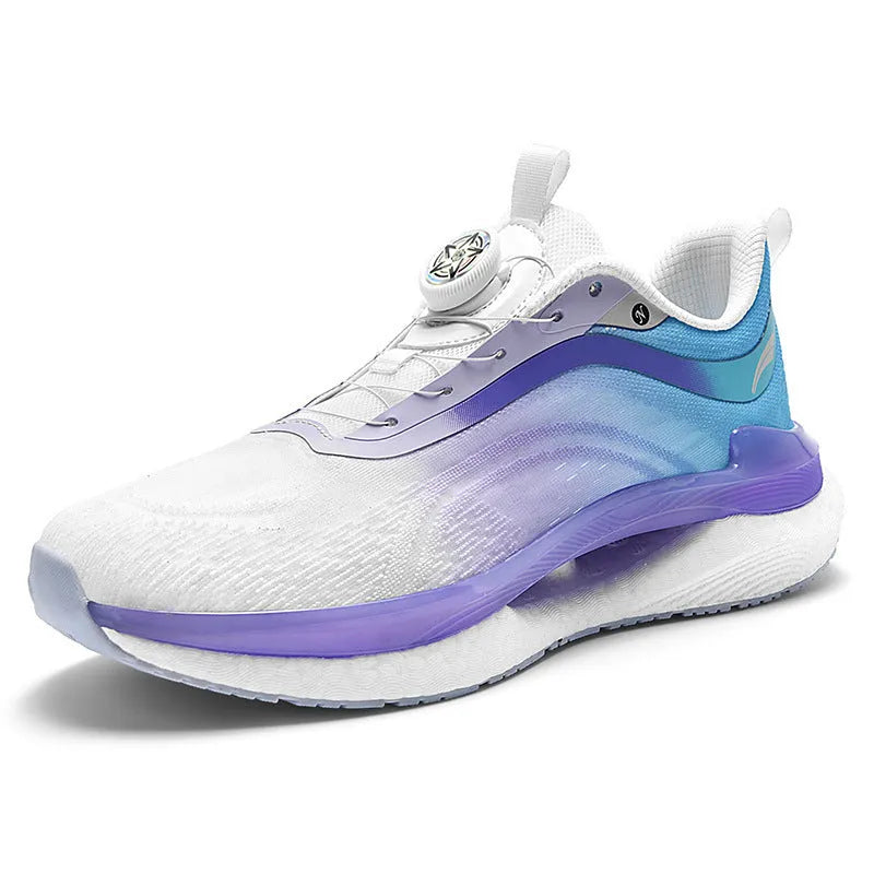 Men's high-top breathable running shoes in cotton candy colour with mesh upper and buckle fastening