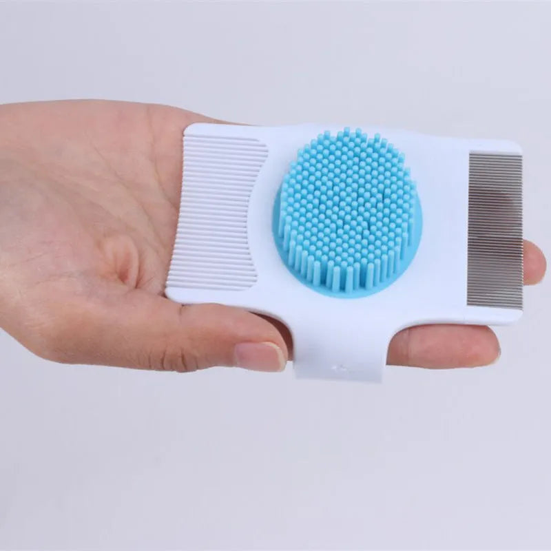 Multifunctional pet grooming comb with floating hair removal and massage functions in blue or green colour