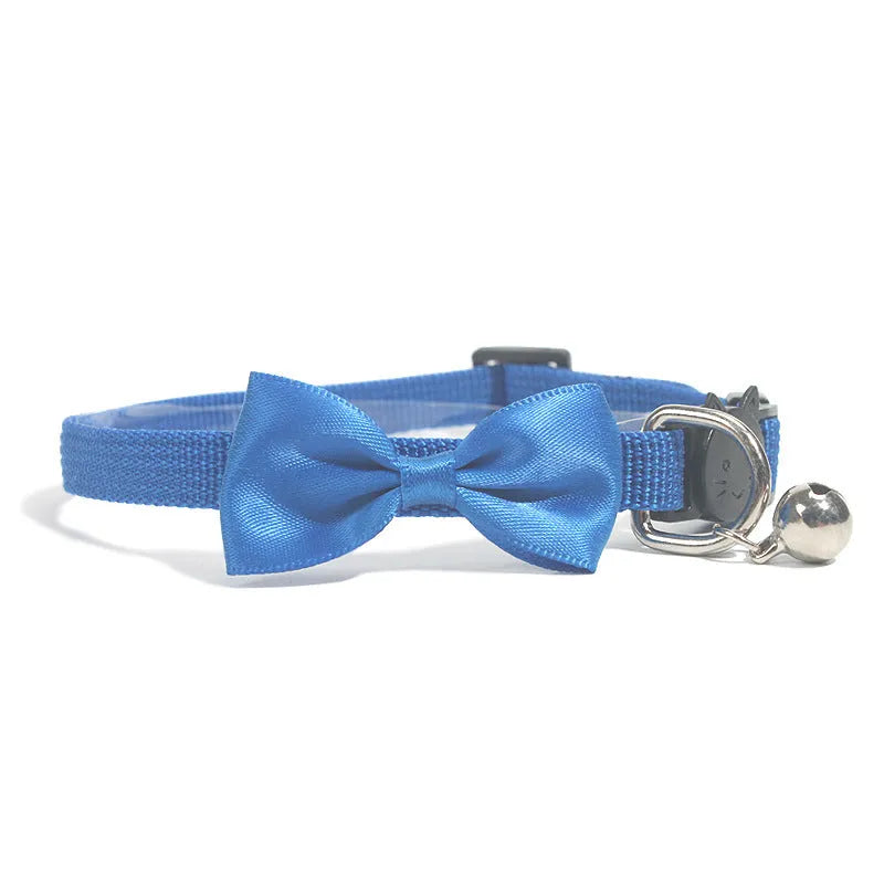 Striped adjustable cat bow collar with bell in multiple colour options