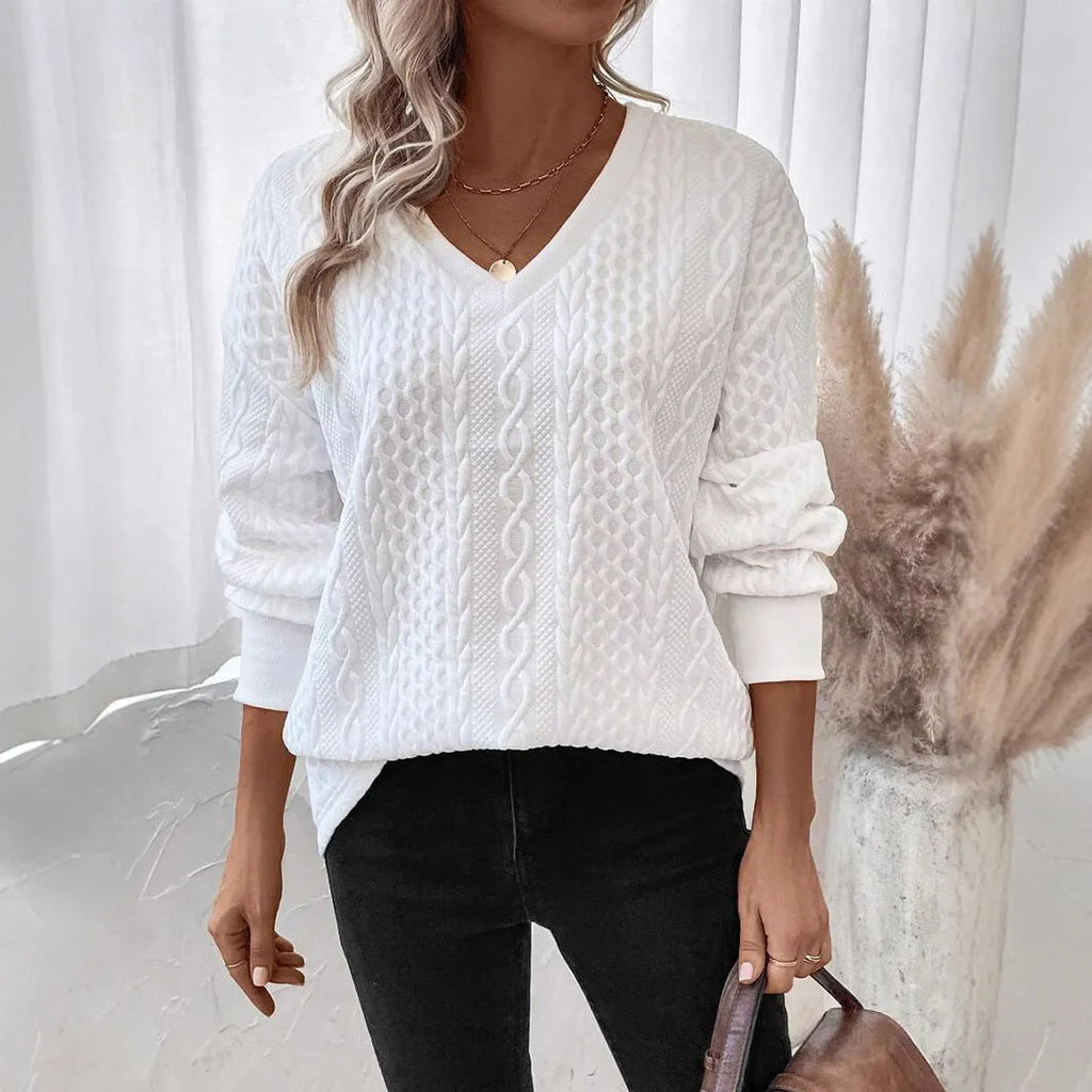 Milky white loose fit long sleeve T-shirt with 3D pattern design in polyester fabric