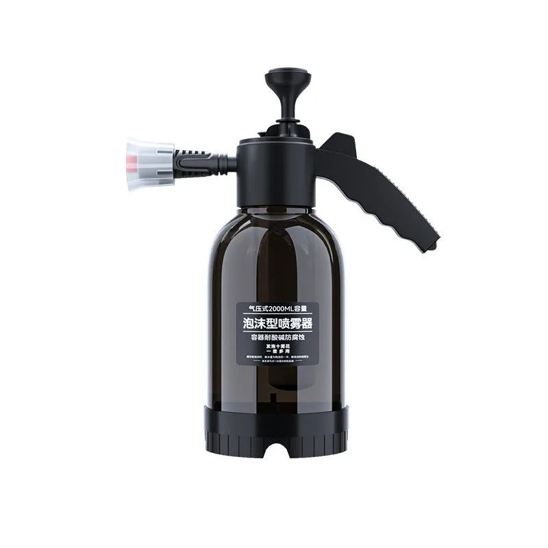 Black hand-held 2 litre foam sprayer with switch lock for garden watering and car washing