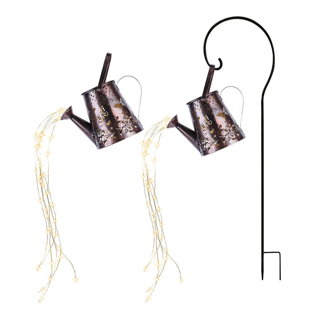 Solar garden lamp with butterfly pattern design and iron construction for outdoor lighting