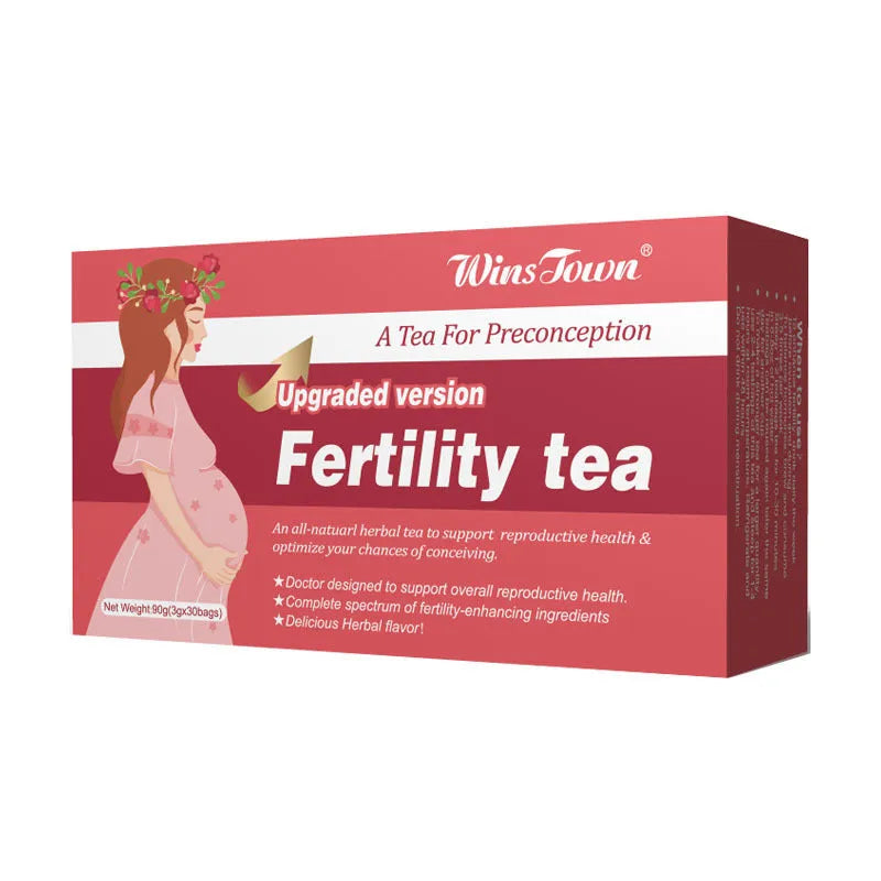 Box of fertility tea containing 330 individual tea bags packaged across three smaller boxes.