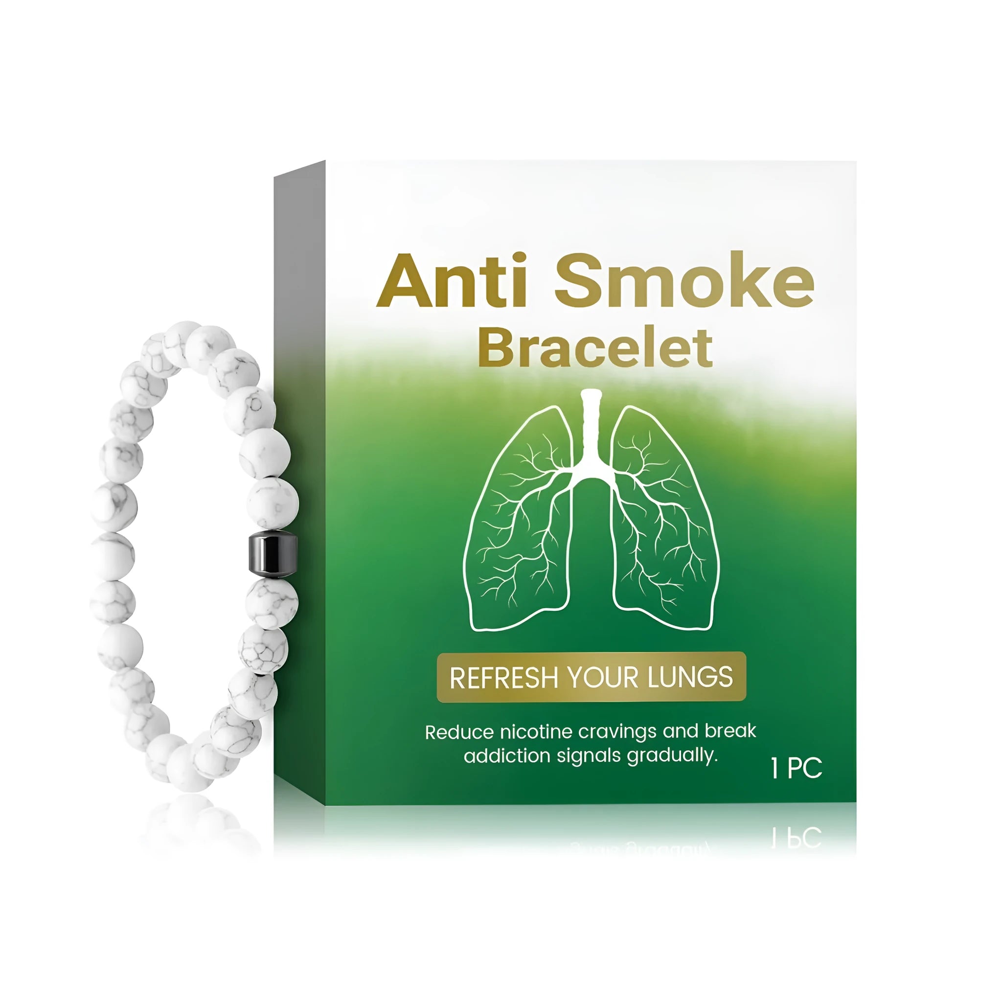 Women's adjustable smoke prevention bracelet in synthetic turquoise on a wrist