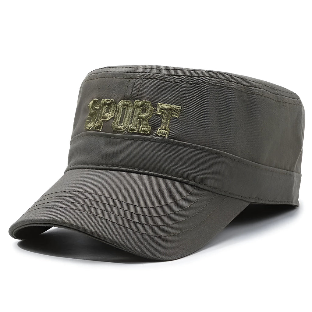 Men's adjustable cotton flat-top peaked cap in army green colour