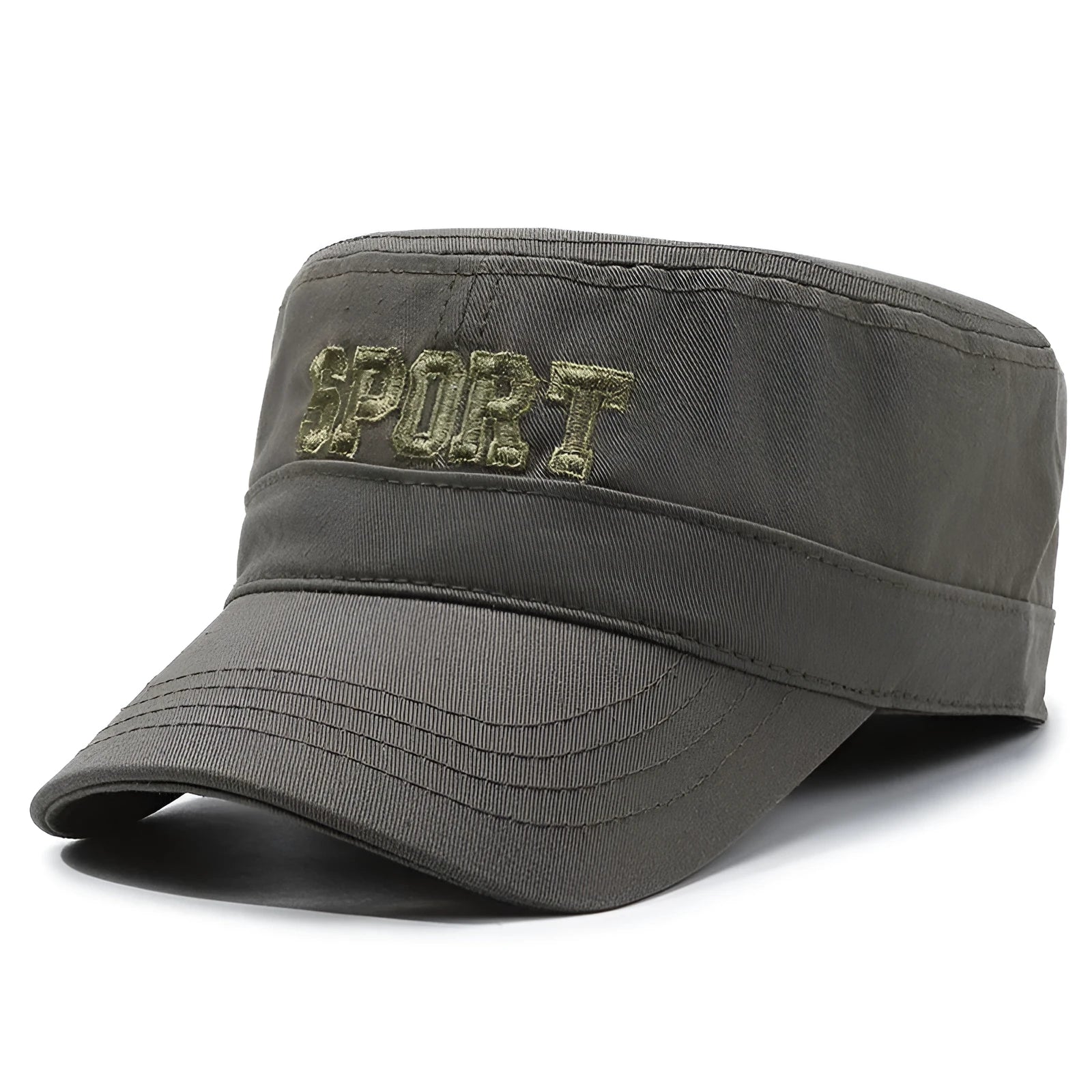 Men's adjustable cotton flat-top peaked cap in army green colour