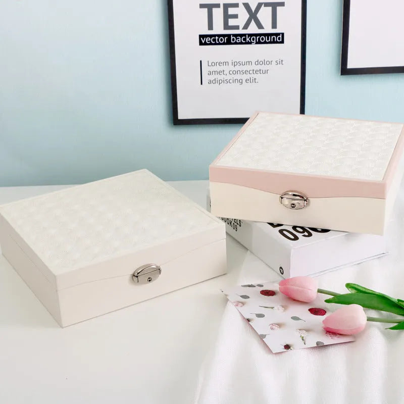 Red and white PU jewellery storage boxes for organising necklaces and rings