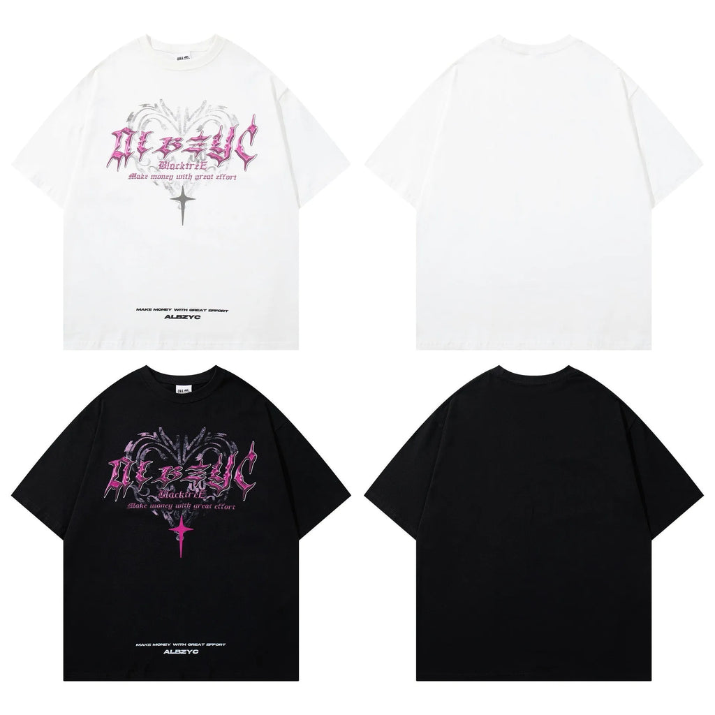 Men's retro printed cotton t-shirt in loose fit with short sleeves and round neck
