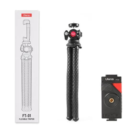 Black flexible octopus leg tripod with phone clip extended to 360mm length