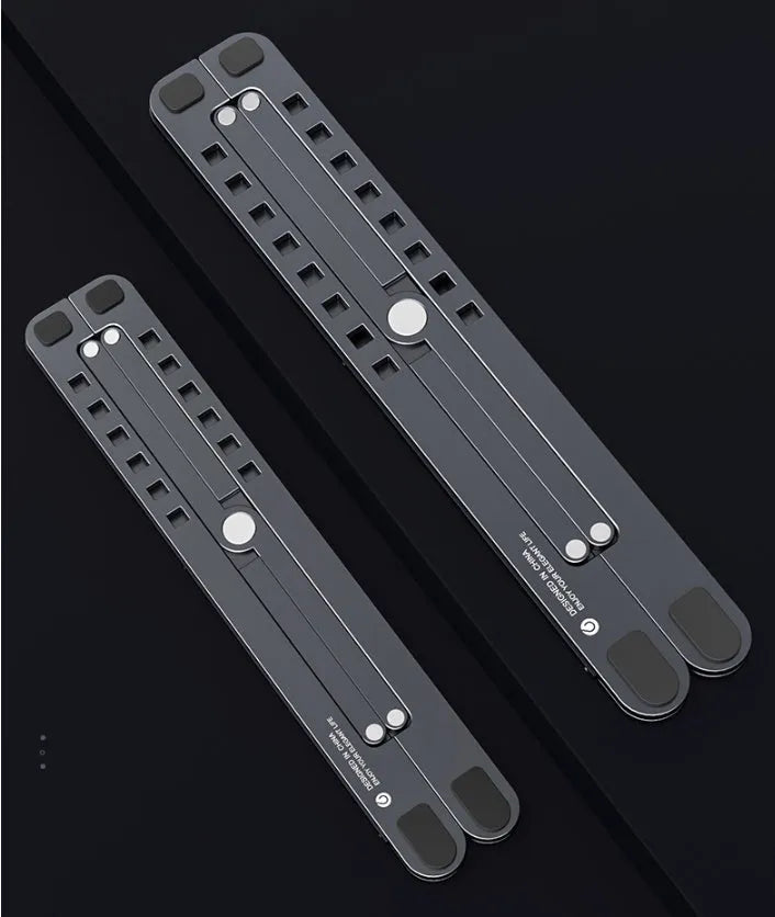 Foldable aluminum alloy laptop stand adjustable height for MacBook and tablets in deep grey