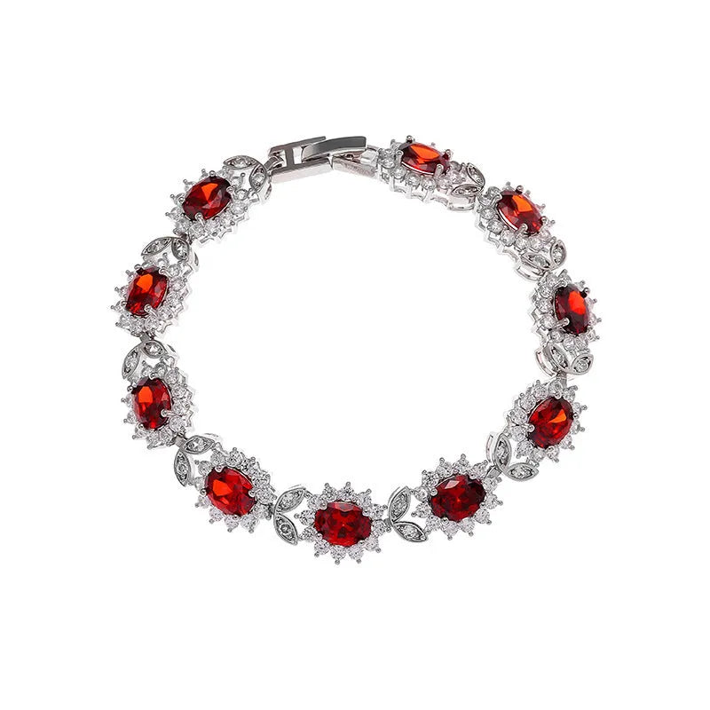 Personality Trend women's simple zircon bracelet in environmentally friendly alloy, shown in one of nine gemstone colour options.