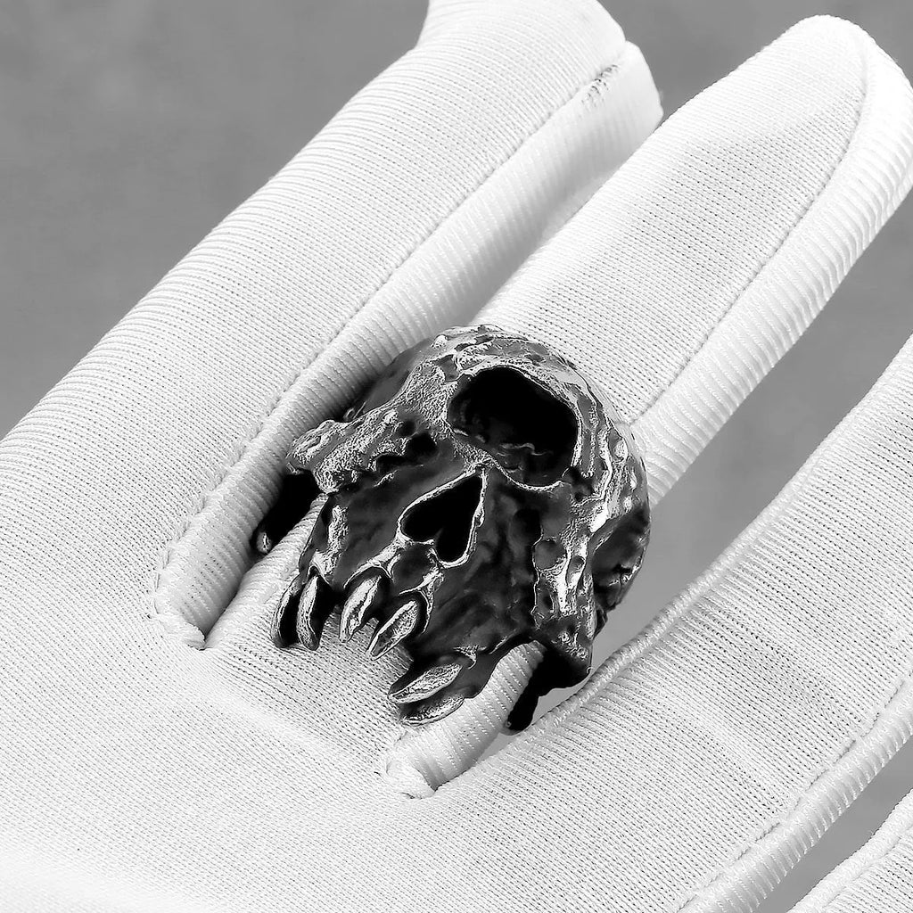 Electroplated alloy ring with one-eyed skull design in retro punk style