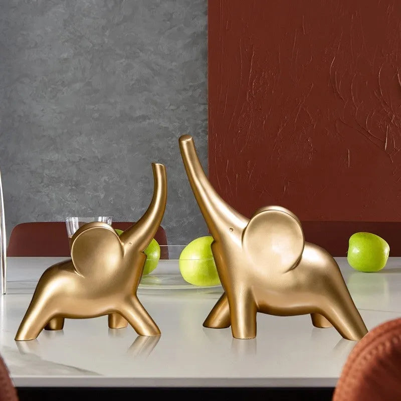 Modern resin elephant ornament figurine in rose gold or white colour with contemporary design