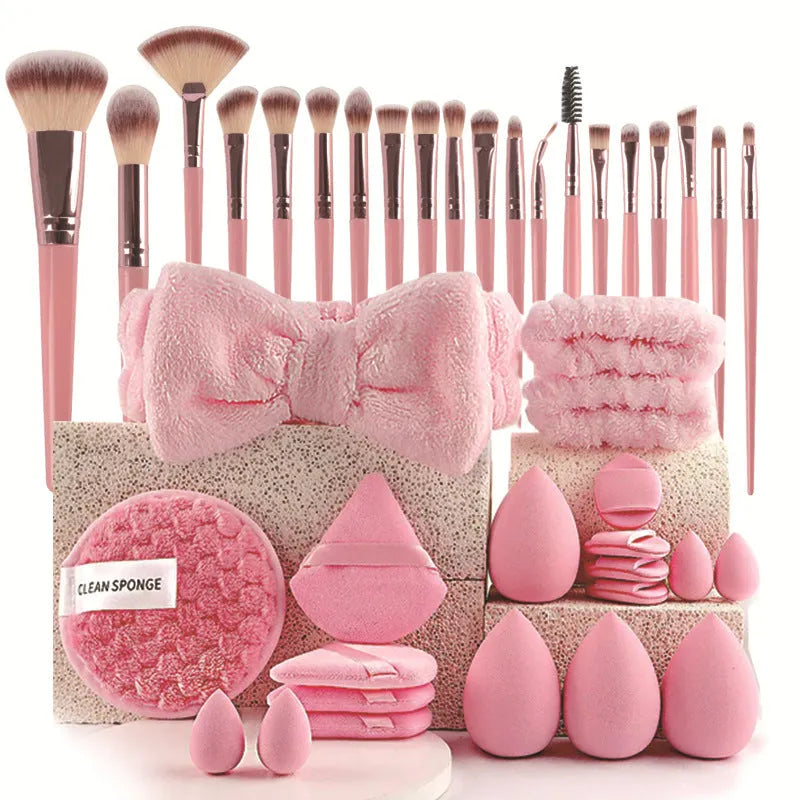 Hydrophilic non-latex beauty tool combination set for makeup and face washing in pink, brown, and purple colours
