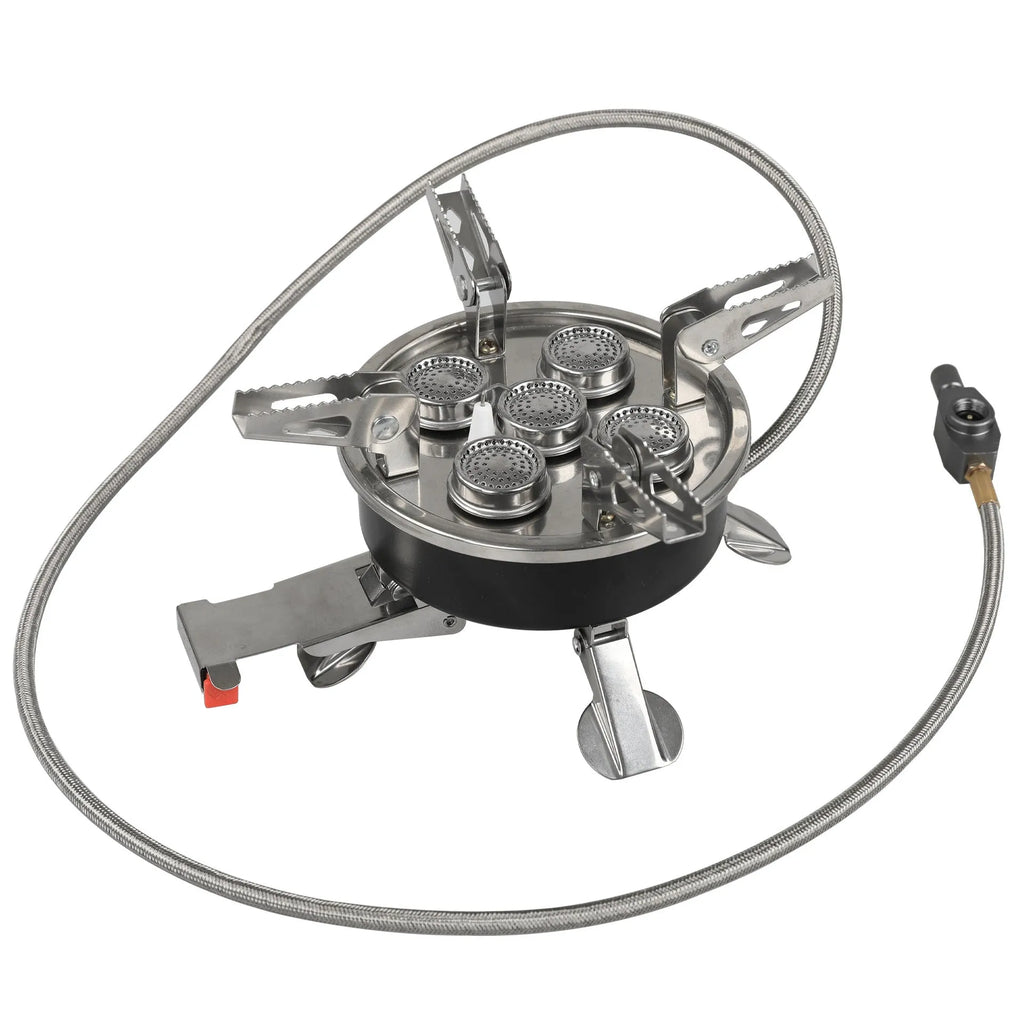 Silver stainless steel split stove for outdoor cooking with foldable design and 100cm hose