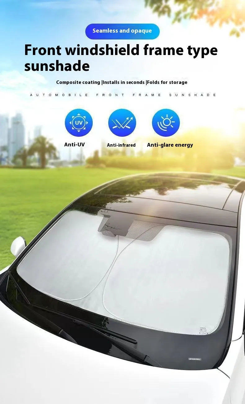 Aluminium foil car sunshade in titanium silver colour showing solid pattern design