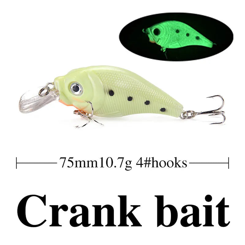 3D fluorescent simulation submerged luminous hard bait fishing lures five piece colour set