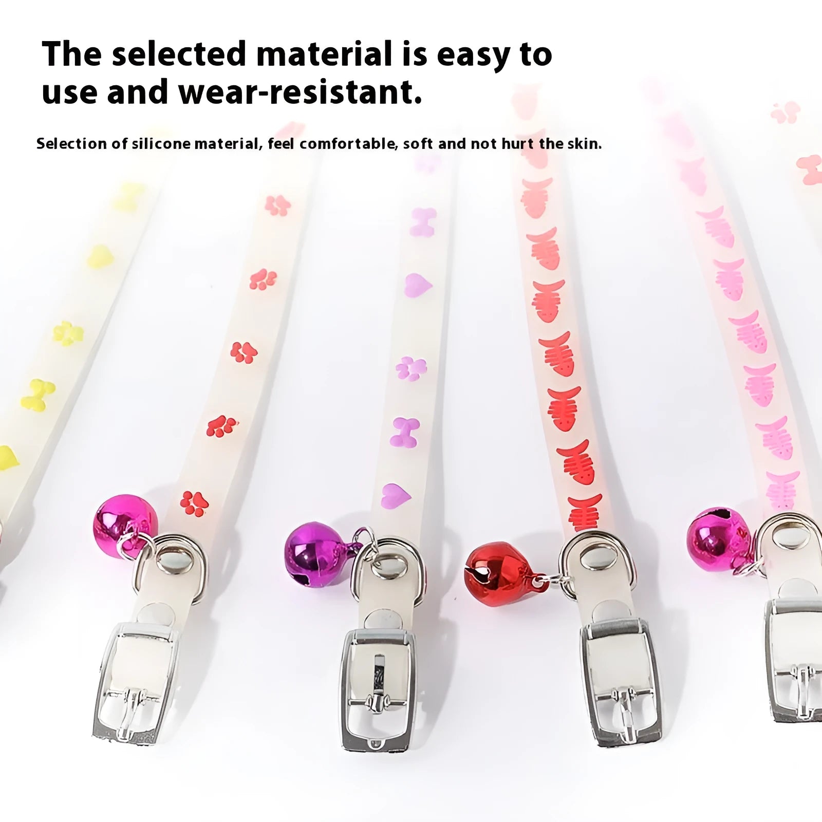 LED luminous cat collar with adjustable nylon rope and metal bell in paw print design