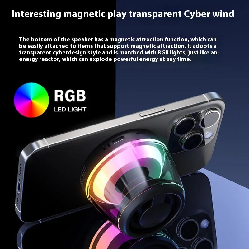 Compact black or white portable Bluetooth speaker with magnetic base and built-in ambience lighting.
