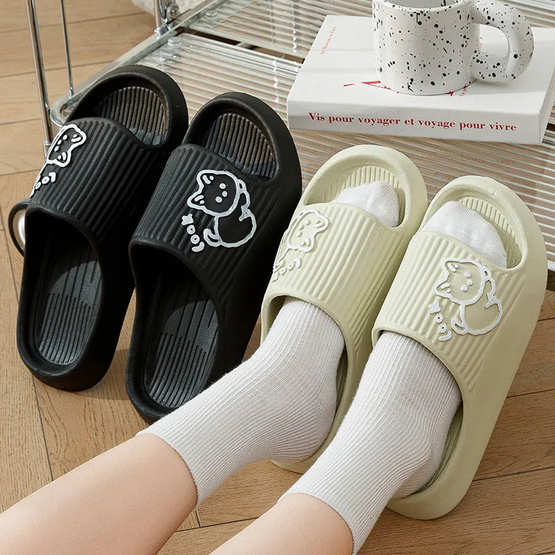 Women's thick platform slippers with cat design in various colours, made from EVA material