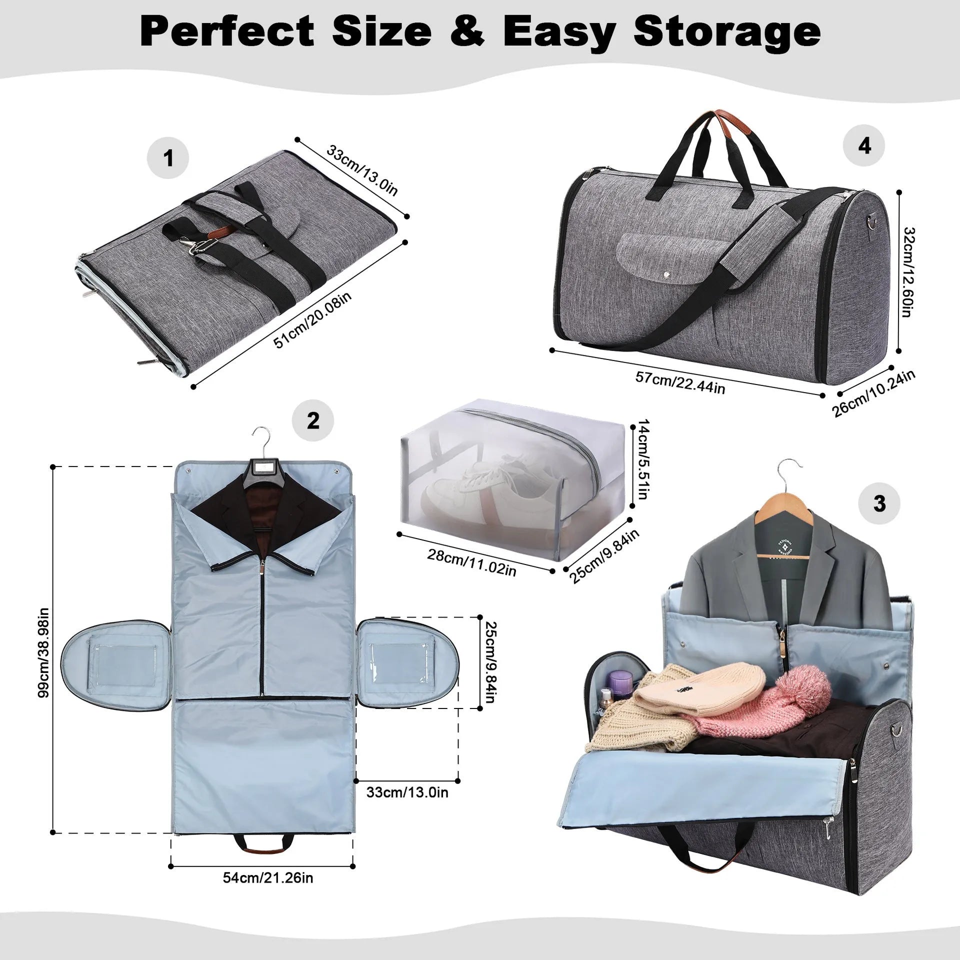 Oxford cloth folding duffel bag in dark blue with 36-55L capacity for travel and workouts