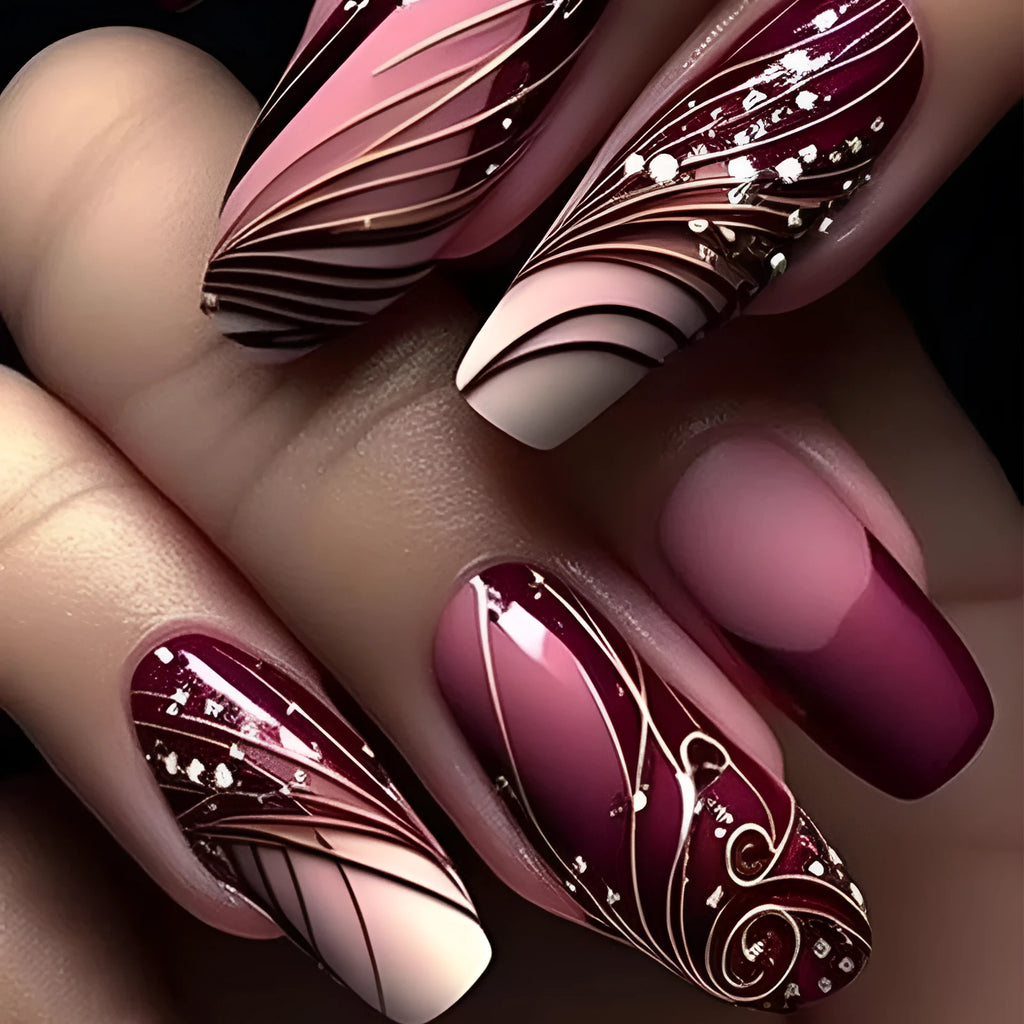 French line pattern removable fake nail stickers with 24 patches and adhesive glue