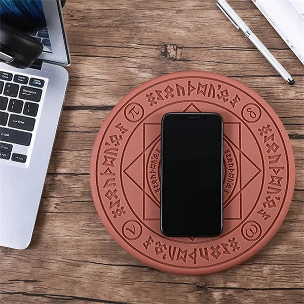 25cm square 10W fast wireless charger with glowing magic array pattern on surface