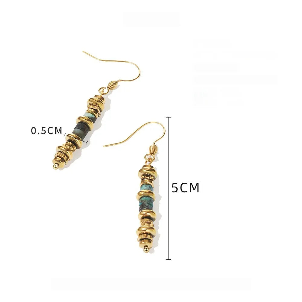 Geometric titanium steel dangle earrings with retro European American design and 18K purity