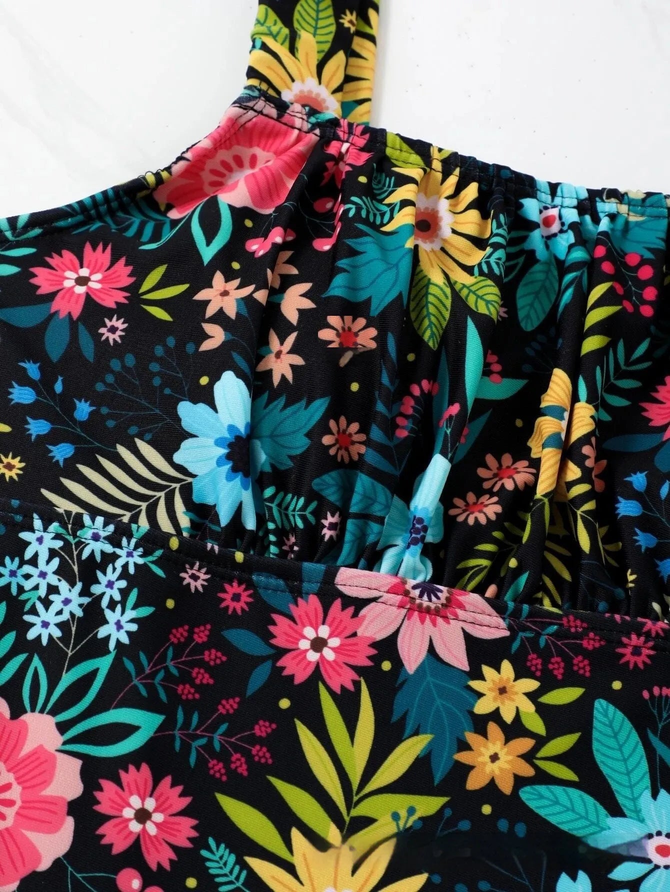 Women's floral print one-piece swimsuit in polyester fabric with full coverage design