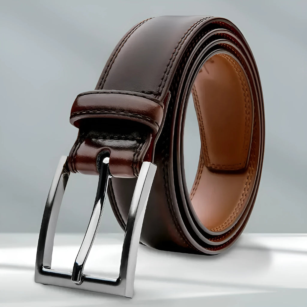 Men's genuine leather casual belt with alloy buckle in wild 95 pattern showing brown colour option