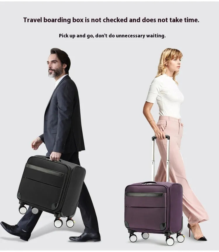 18-inch black Oxford cloth business travel suitcase with universal wheels and retractable handle