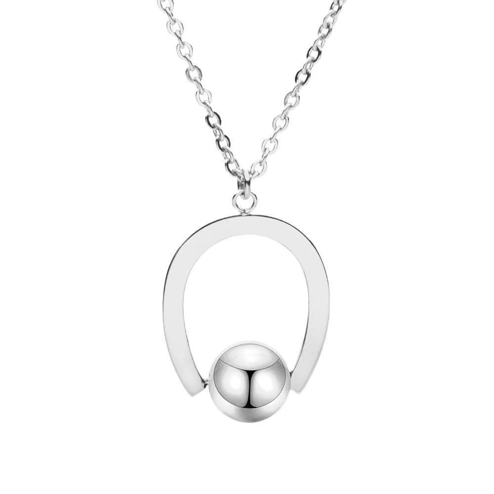 Stainless steel necklace with geometric pendant on adjustable bead chain