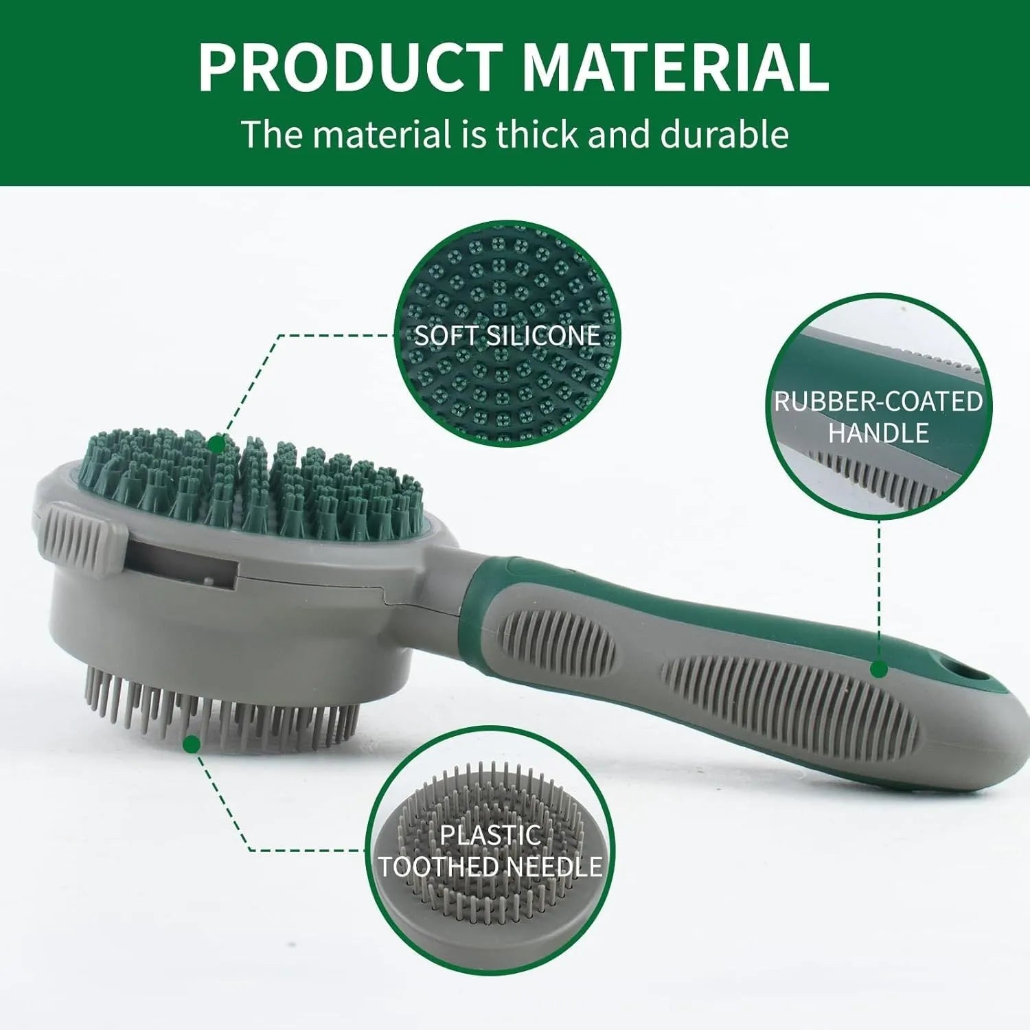 Two-sided silicone cat brush showing retractable slicker side and octopus-teeth massager side