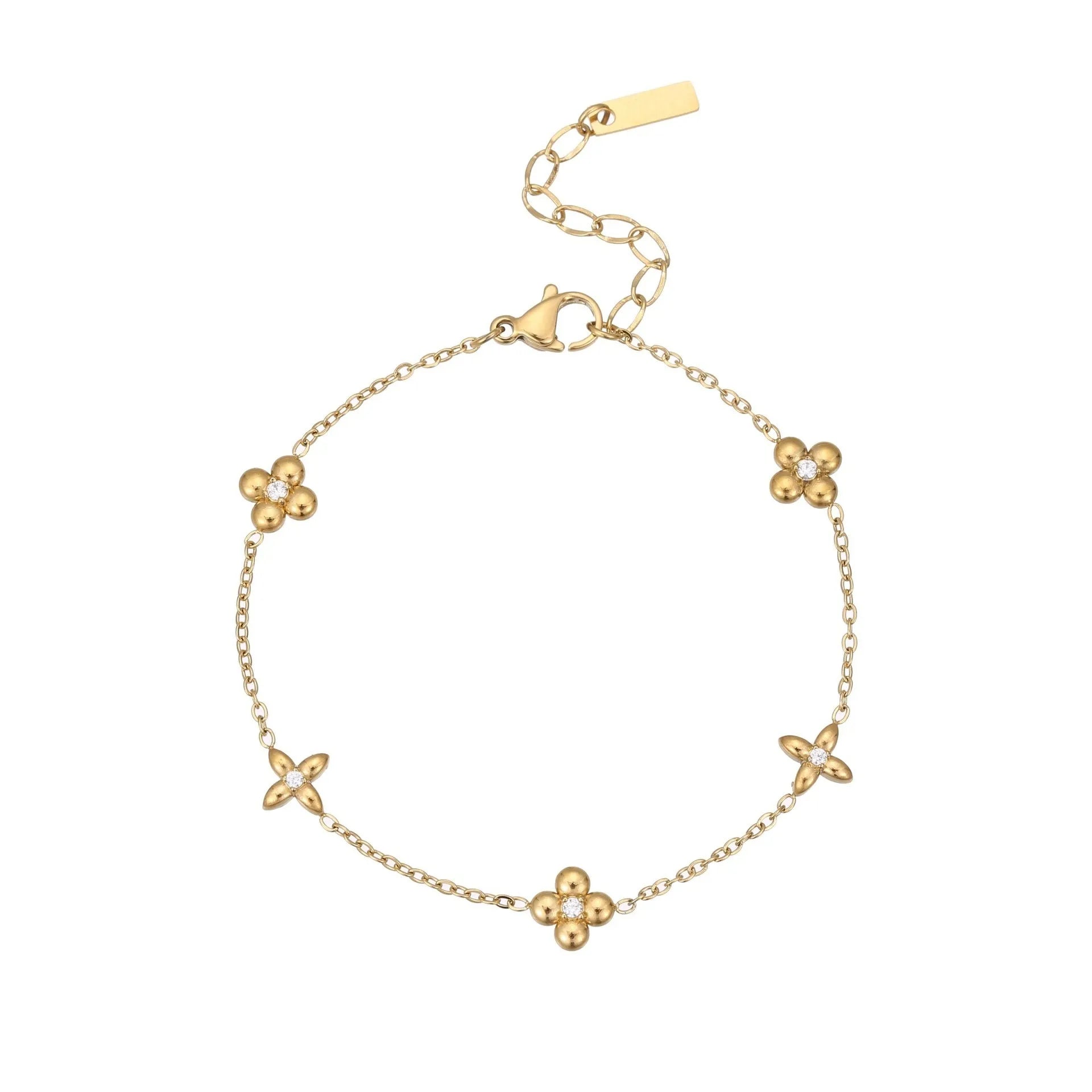 Gold-plated titanium steel bracelet with geometric star pendant featuring zircon detailing