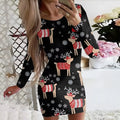 Long sleeve tight-fitting dress with animal pattern print, shown in one of ten floral colour options.