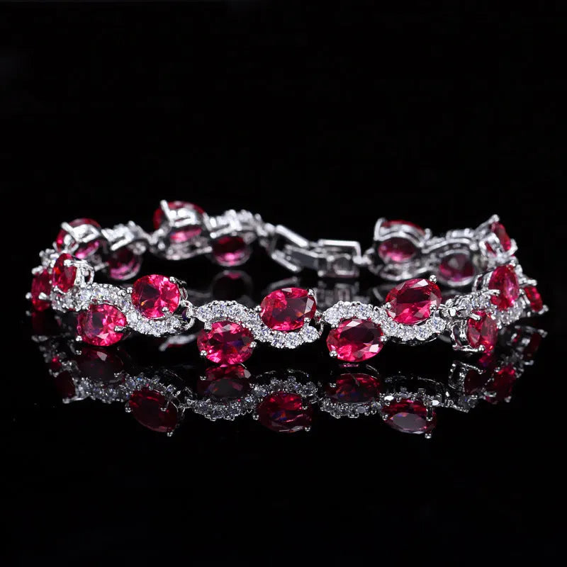 Copper-plated bracelet with AAA zircon stones in a geometric shape, showing real white gold colour finish.