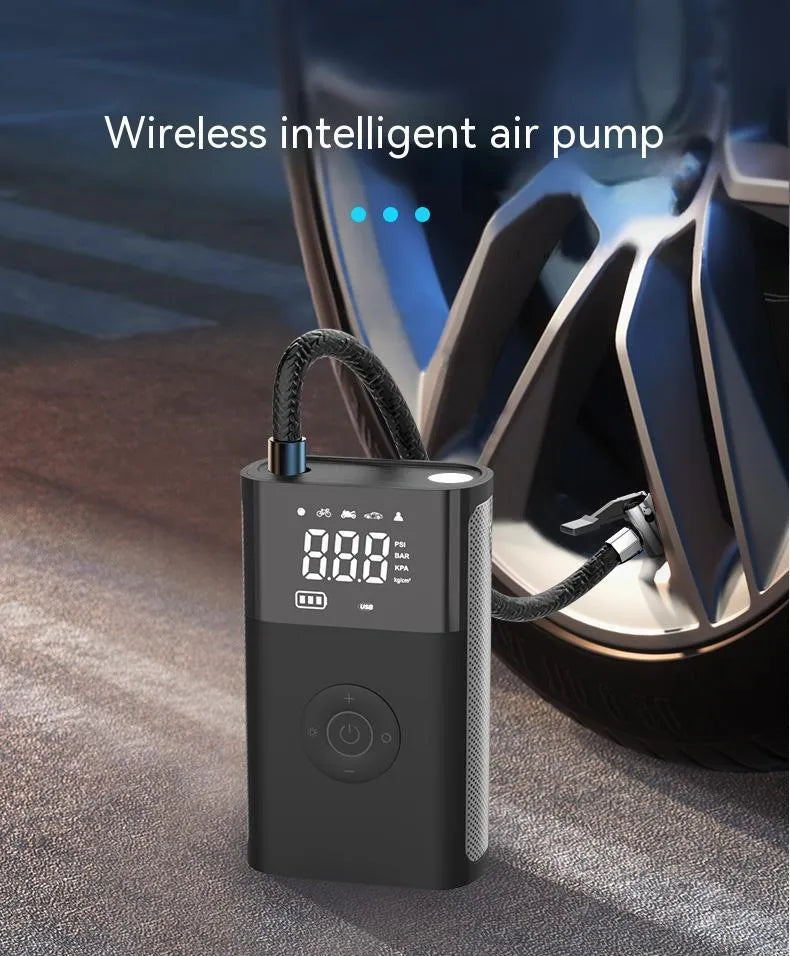 Wireless handheld digital display car air pump with ABS construction and multiple inflation nozzles