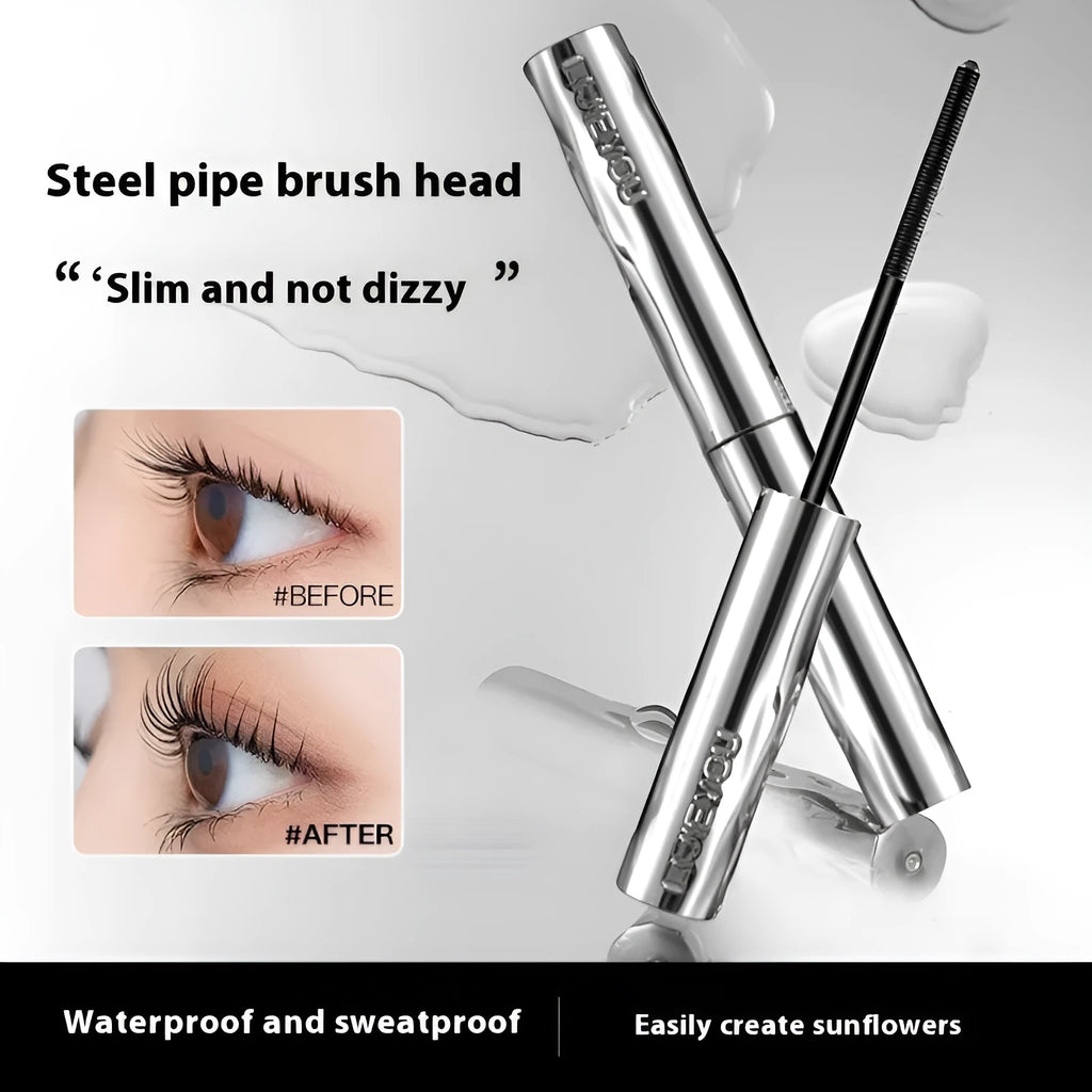 Steel tube waterproof mascara in black and brown colours with optional eyelash curler