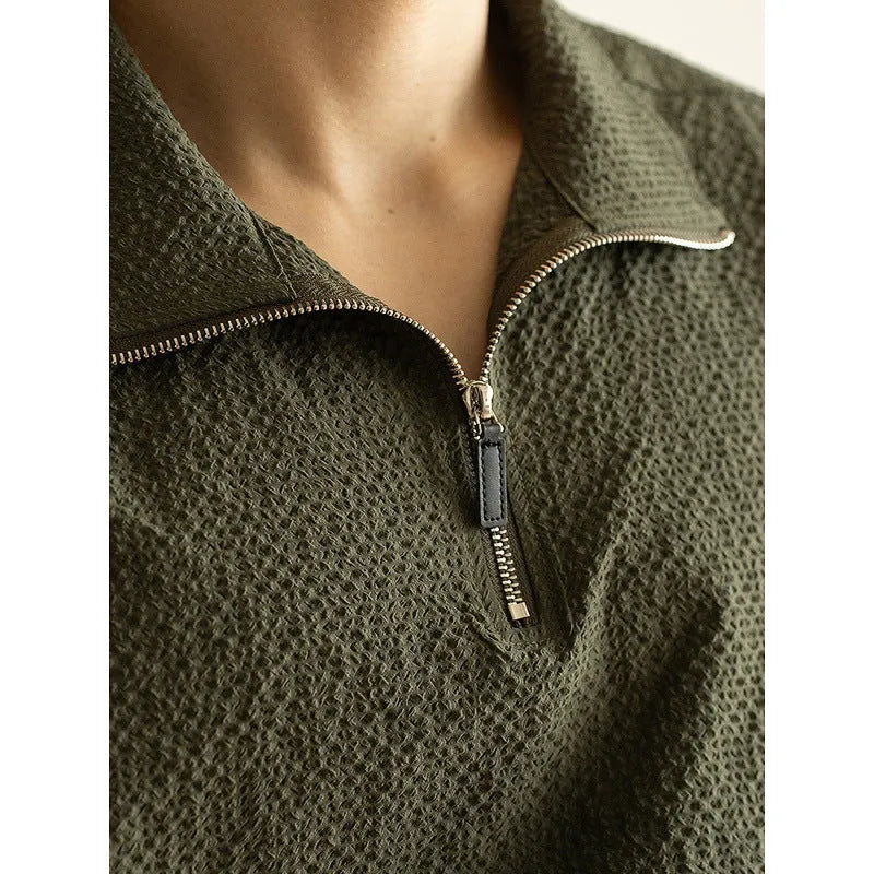 Men's cedar green loose fit short sleeve summer shirt with quick-drying ice silk fabric