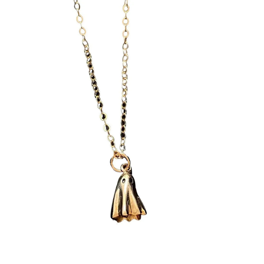 Stainless steel ghost pendant necklace with electroplated titanium steel centrepiece on twisted chain